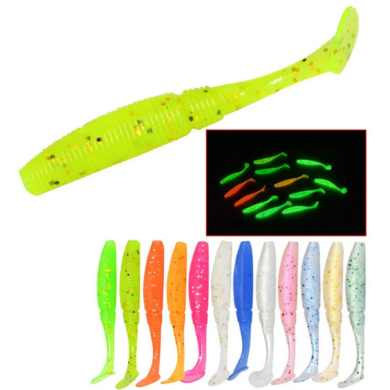 

5cm 20g/lot 15pcs/lot Luminous Small Soft Worm Paddle Tail In Dark leurre souple Jig Head Wobbler Swimbait Fishing Lure