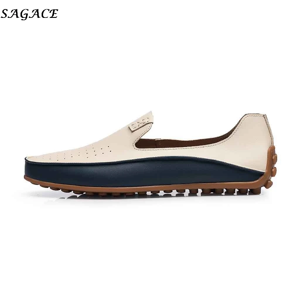 

SAGACE 2019 New Men Casual Lazy Shoes male Leather Slip-On Comfortable Breathable Walking Driving boat Shoe plus size 38-47 #30
