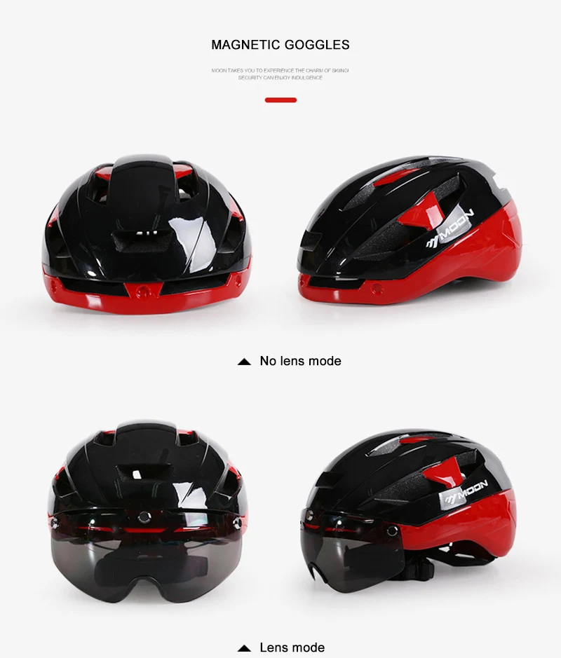 MOON Cycling Интегрированный шлем для езды на велосипеде, Магнитный Шлем для горного велосипеда с 3 линзами, защитный шлем для улицы