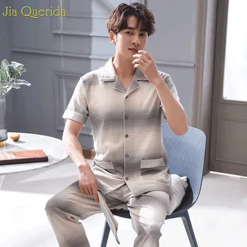 

Men Pijamas Big Size Xxxl Pajamas Men Short Sleeve Long Pants Pyjamas Men 100% Pure Cotton Chinese Pajamas Mens Home Suit Cotton