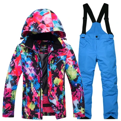 Лыжный комплект для детей, высокое качество, лыжный костюм для мальчиков и девочек лыжная куртка+ лыжные штаны, костюм для сноуборда для детей, водонепроницаемый, ветрозащитный - Цвет: color 12