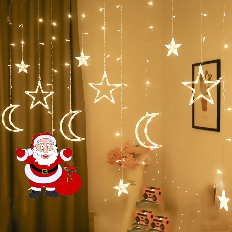 

110V/220V LED Moon Star Fairy Curtain Lights Christmas Garland String Lights Neon Lantern Lamp For Holiday Wedding Decoration