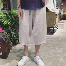 Новое поступление, Летние льняные брюки, мужские повседневные штаны-шаровары длиной до лодыжки, однотонные льняные Мужские штаны, 7 брюк, льняные брюки 6Q1784