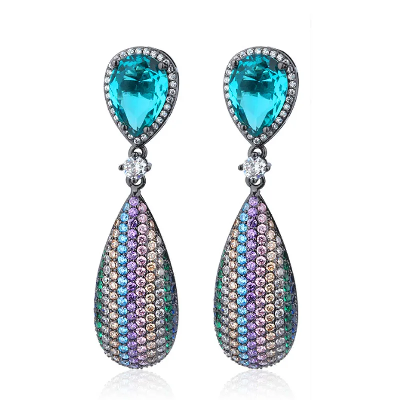 

Dazz Luxury Multicolor Dangle Earrings Trendy Cubic Zircon Wedding Engagement Party Indian Gold 58mm Earring For Women Gift 2019