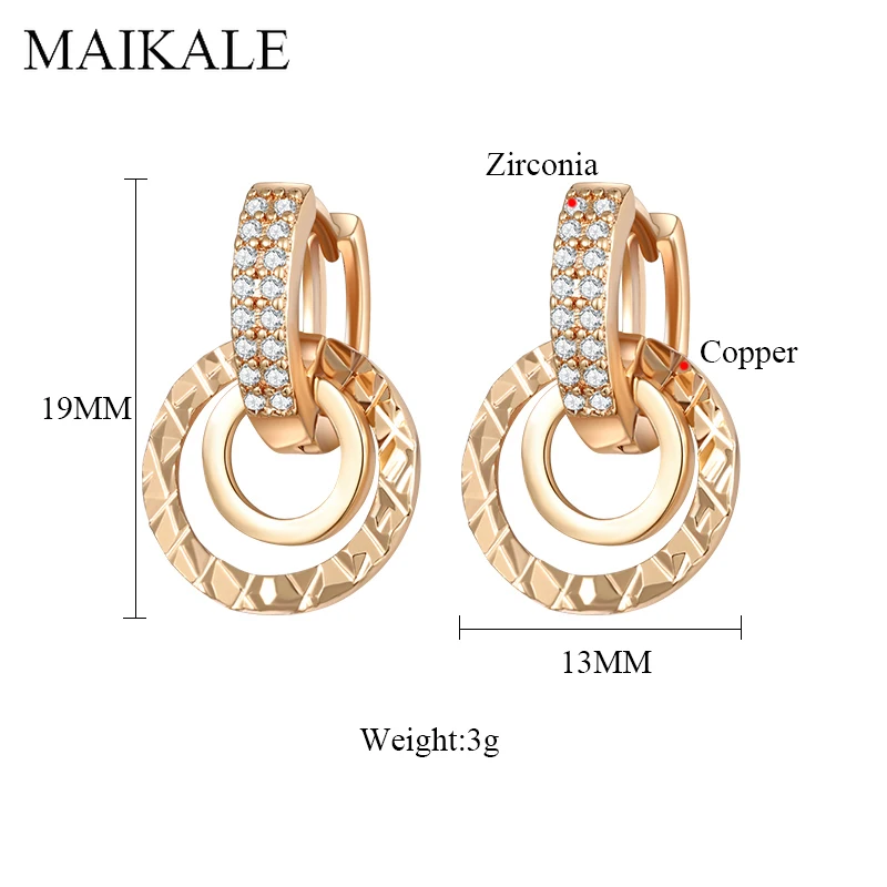 Женские круглые серьги-гвоздики MAIKALE, геометрические серьги с покрытием золотистого/серебристого цвета и двойным кольцом с фианитом