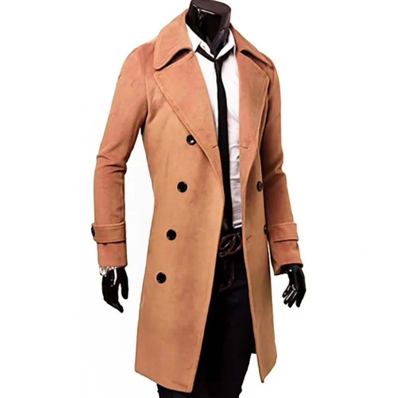 HEFLASHOR, мужской Тренч, модное мужское осеннее длинное пальто, зимнее двубортное ветрозащитное тонкое пальто, пальто размера плюс, куртки