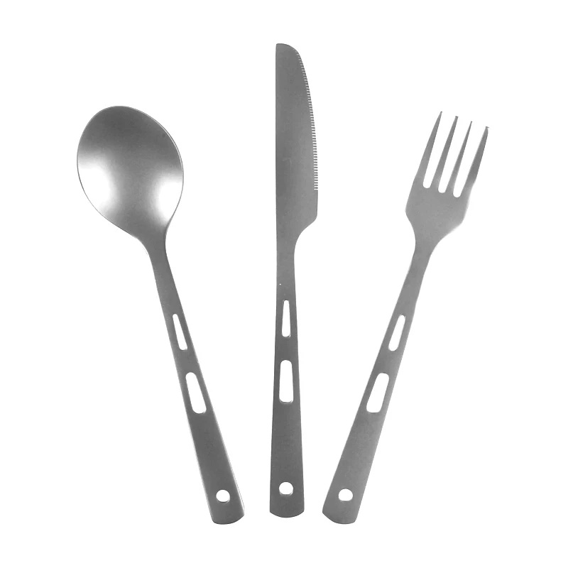 3-piezas al aire libre de titanio cubiertos de titanio cuchillo tenedor cuchara conjunto ultraligero de Metal fuerte cubiertos de Camping