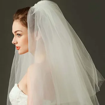 

Romantic Bridal Wedding Veils Simple Tulle White Ivory Multi Layers Headwear Ribbon Edge Cheap Bride Accessories 70cm Veils