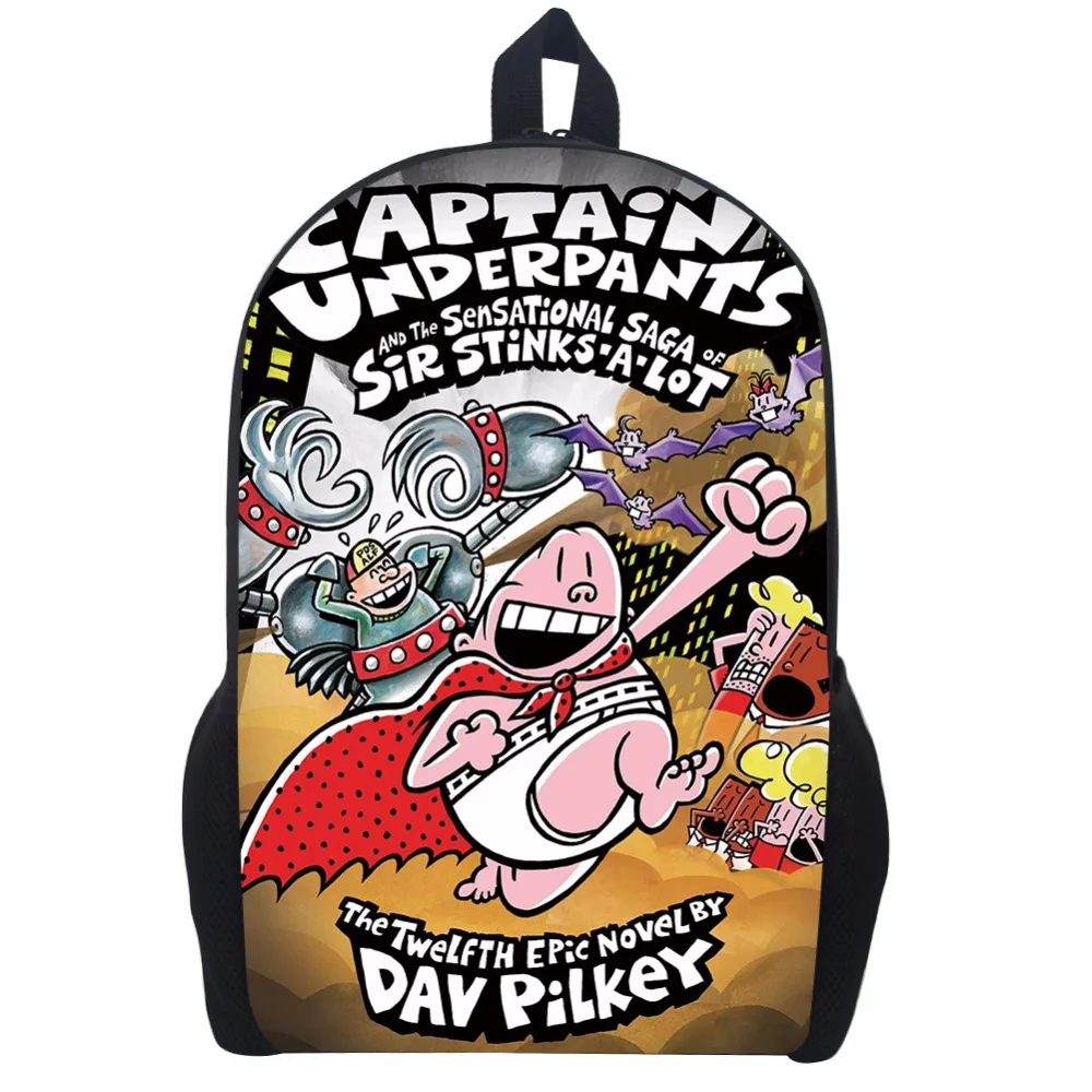 2017 Cartoon Movie Captain Underoants Backpack School Kids Girls