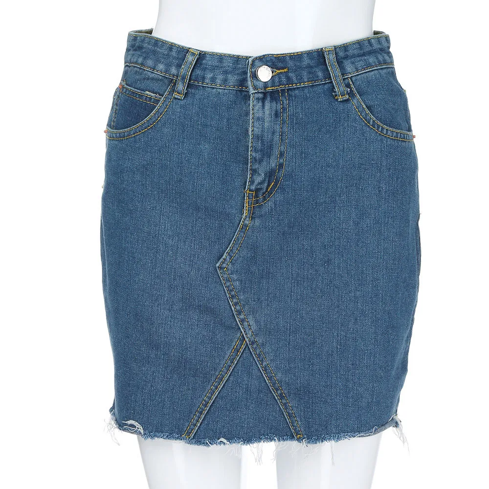 Лето г. Женская высокая талия повседневное А-силуэта деним проблемных Bodycon джинсовые шорты юбка Сексуальная джинсовые мини-юбки 50