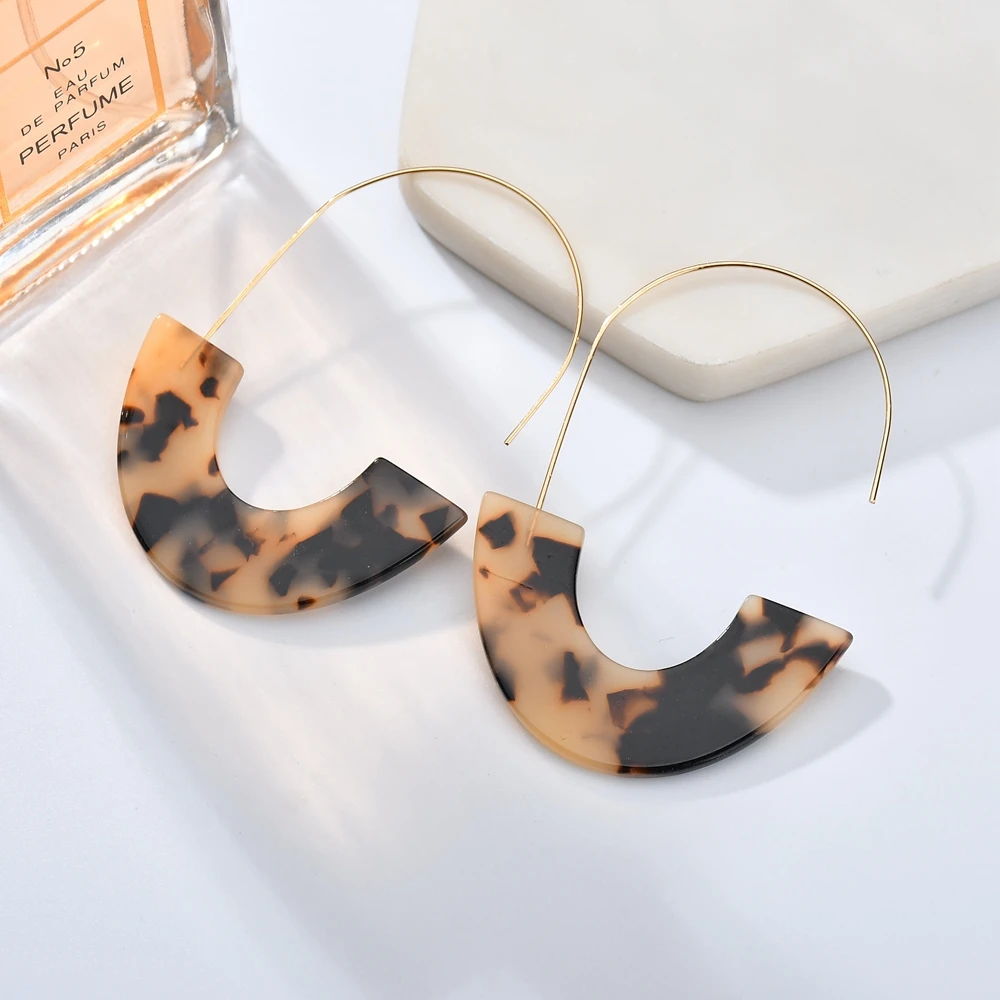 Light Brown GEREIT Мода Bijoux Brinco Boho леопардовая черепаха раковина большой крючок акриловые серьги висячие серьги - Окраска металла: Light Brown