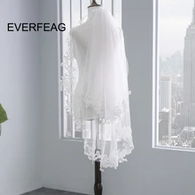 Новая одежда для маленькой девочки 2, Слои Свадебные вуали с гребешком верхний край декорирован кружевом белый слоновая кость Тюль Свадебный букет невесты из бисера Вуаль де-Мари на