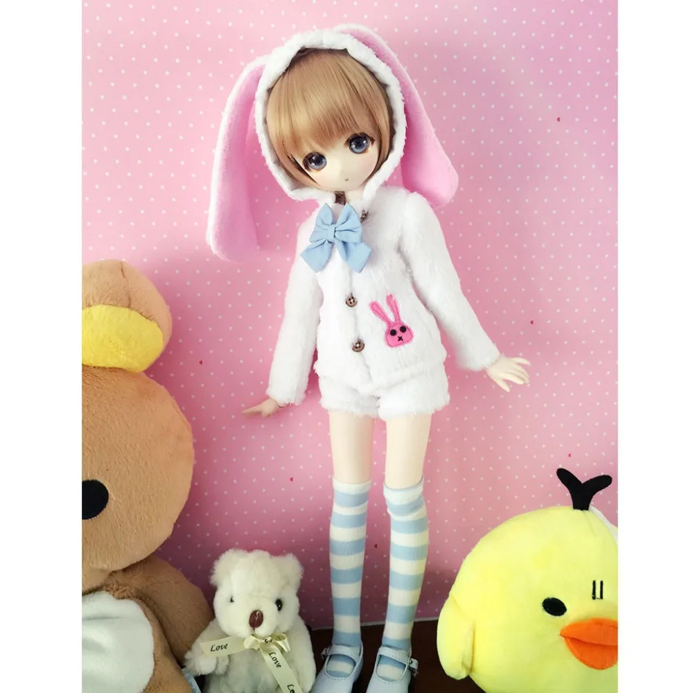 wamami 4pcs White Cute Bunny Coat Shorts Socks Bow knot For 1 3 SD DOD