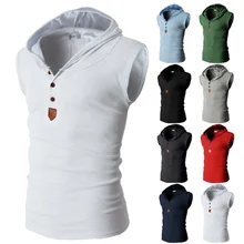 Индивидуальный спортивный воротник с капюшоном спортивный жилет дикий сплошной цвет без рукавов повседневный мужской с капюшоном хип хоп спортивный жилет Мода