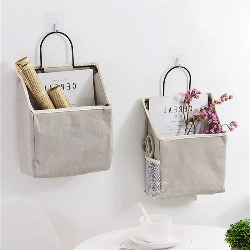 

Metal Hanging Basket Creative Iron Cloth Magazine Wall-mounted Storage Baskets Multifunction Desktop Canvas Books Sundries Bags