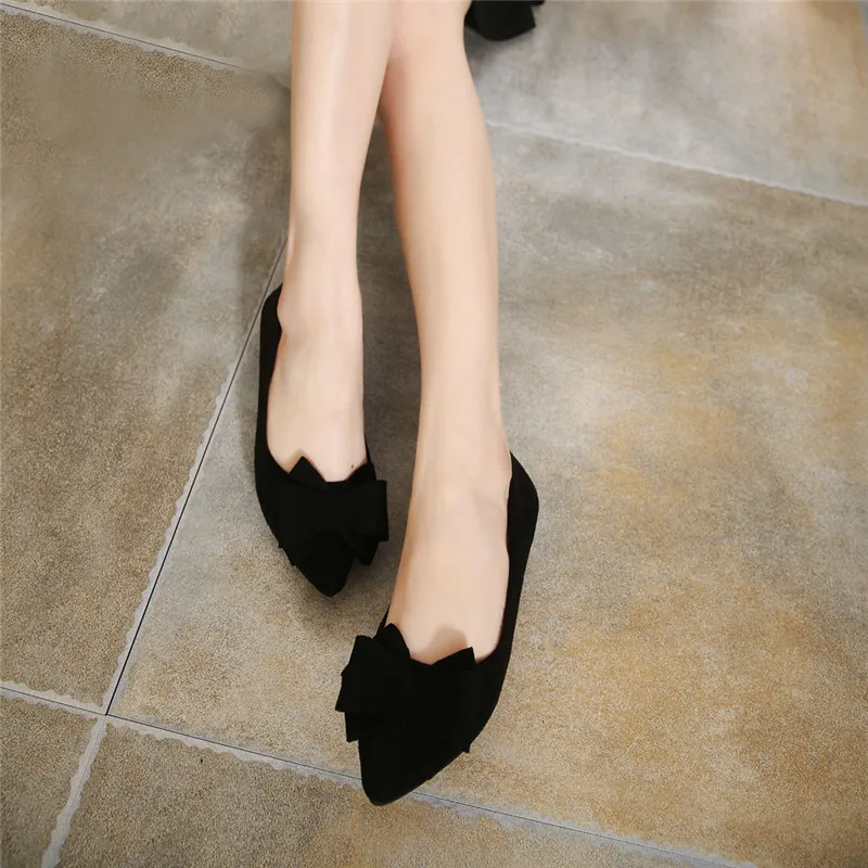 

2019 Fashion Bow Knot Flat Lazy Shoes Women Pointed Toe Women Boat Casual Shoes Slip On Ladies Loafers Flock Women Flats #40
