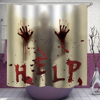 

Horror Shower Curtain Blood Hand Printing Curtain for Bathroom Polyester Mildew Proof Shower Halloween Curtain