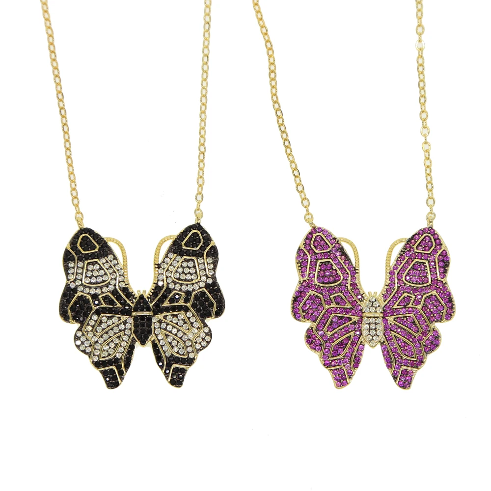 Bohemia style New Fashion Fine Jewelry Dazzling Gold Color Crystal CZ beautiful butterfly Necklaces & Pendants For Women