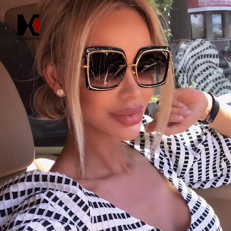 

SHAUNA Oversize Half Frame Women Pink Mirror Square Sunglasses Fashion Ladies Tea Gradient Lens Shades UV400