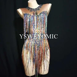 Coloridas Franjas Rhinestones Body Latin Coustume Cantante Show Leotardo Brillante Etapa Desgaste de la Danza para las Mujeres Ysw6604 Coloridas Franjas Rhinestones Body Latin Coustume Cantante Show Leotardo Brillante Etapa Desgaste de la Danza para las Mujeres Ysw6604