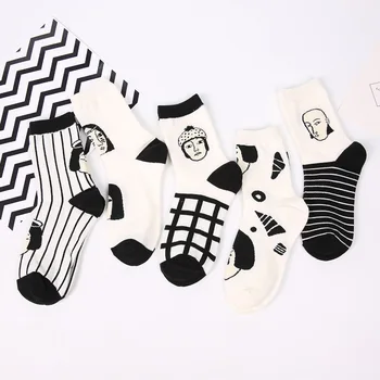 

SP&CITY 5 Pairs Japan Style Cool Sexy Women Funny Head Patterned Short Socks Cotton Funny Hipster Art Ankle Style Harajuku Sox