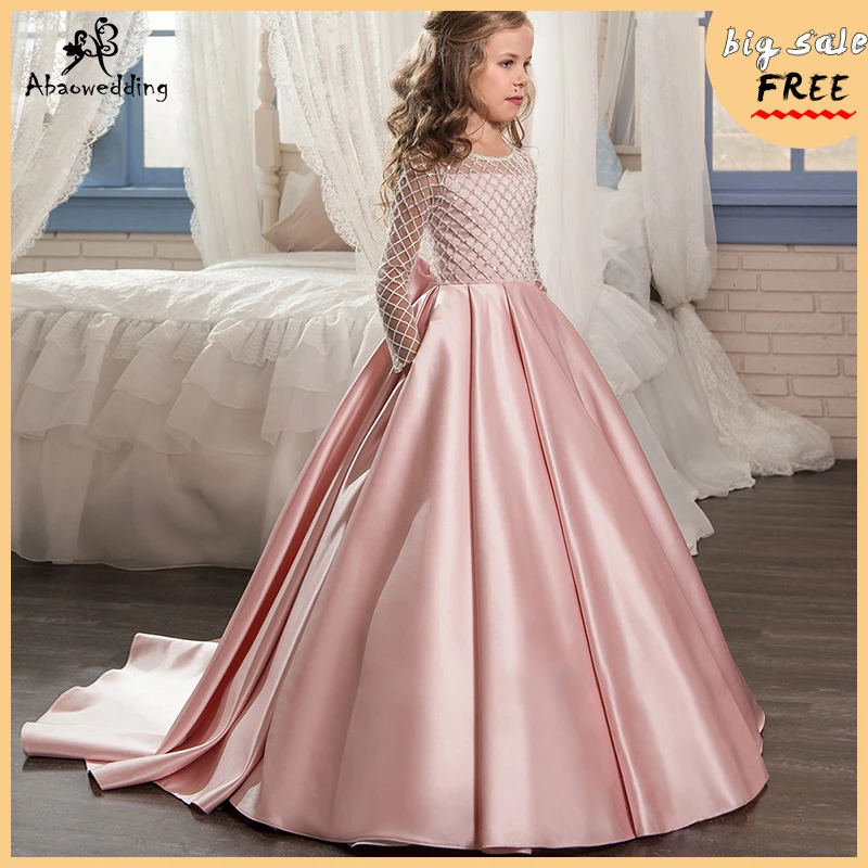 Aibaowedding Fancy Flower Girl Dresses Draped Long Sleeves First