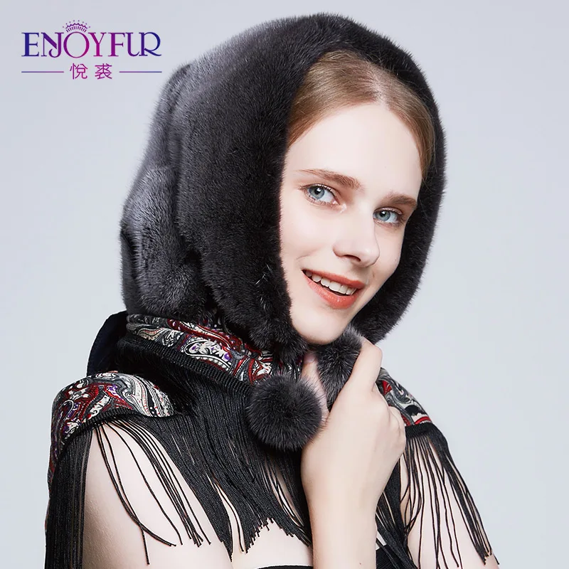 ENJOYFUR зимние норки меховые шапки женские толстый теплый принт в русском стиле