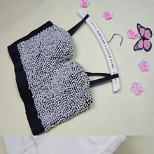 Модный сексуальный женский топ-бюстье ручной работы с кристаллами, стразы, пуш-ап, черный свадебный бюстье с вышивкой и жемчугом, укороченный топ-майка