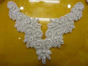 

Free shipping Wholesale bling neck trim Bridal Rhinestone Applique patches For Wedding