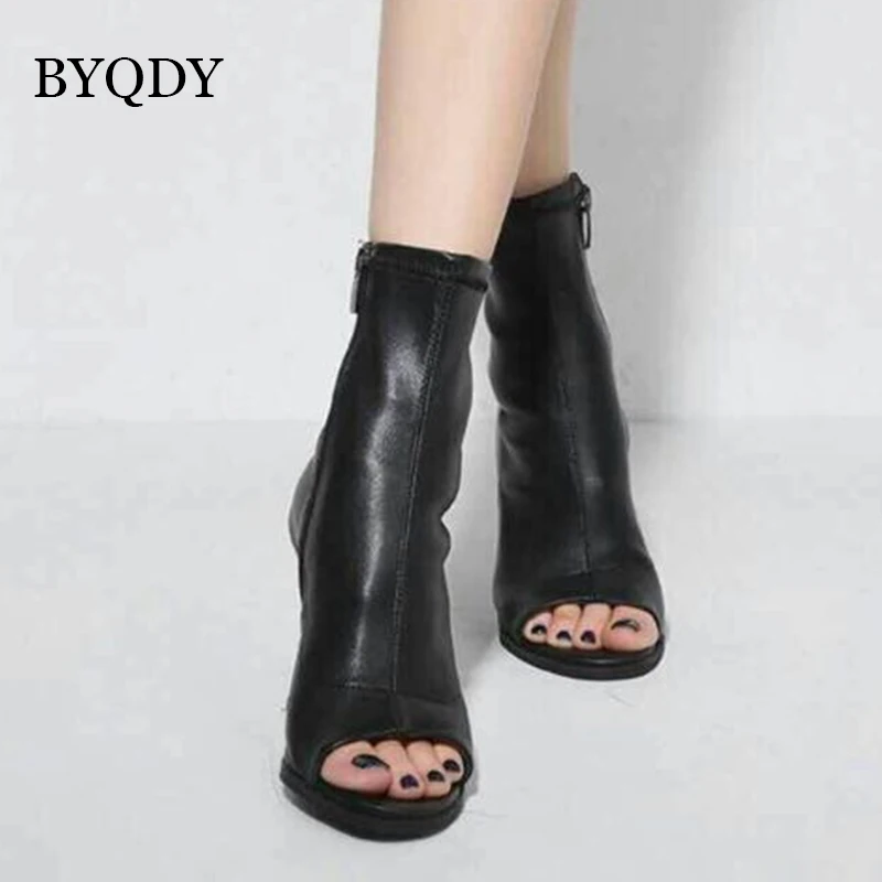 

BYQDY Autumn Shoes Women Open Toes Boots Women Back Zipper High Heels Classic Match Fashion Rome Plus Size Comfortable Size 40 B