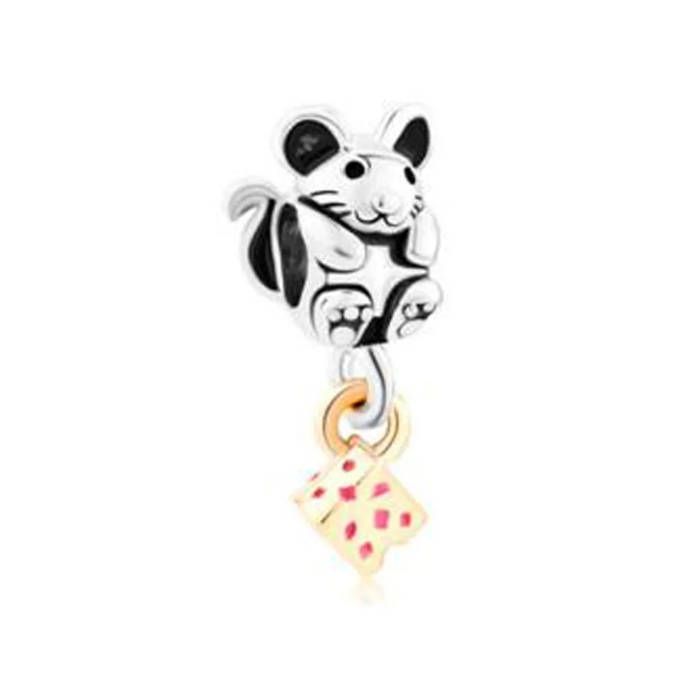 

Free shipping Adorable Mouse With Chinese Golden Beads Charms fit Pandora bracelet