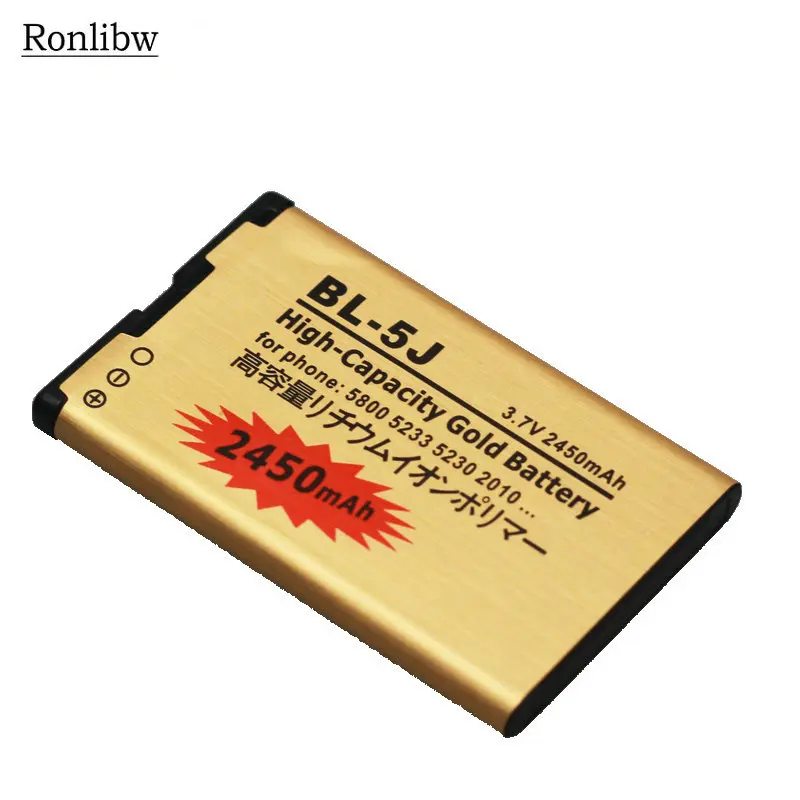 

Ronlibw 2450mAh BL-5J BL 5J BL5J Gold Battery for Nokia 5230 5233 5800 3020 Lumia 520 525 530 5900 Xpress Music C3 N90