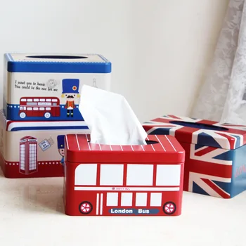 

1PC Zakka Home Furnishing Tissue Box Home British Style Iron Tin Tissue Box ENL 009