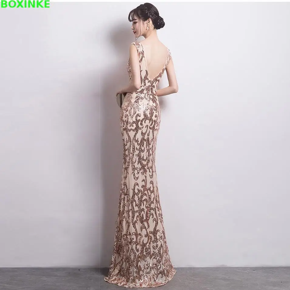 2018 Real Solid Robe Women Dress Vestidos De Fiesta New Autumn, Winter, Fashion, Golden Banquet, Sexy Long, Long Dresses And