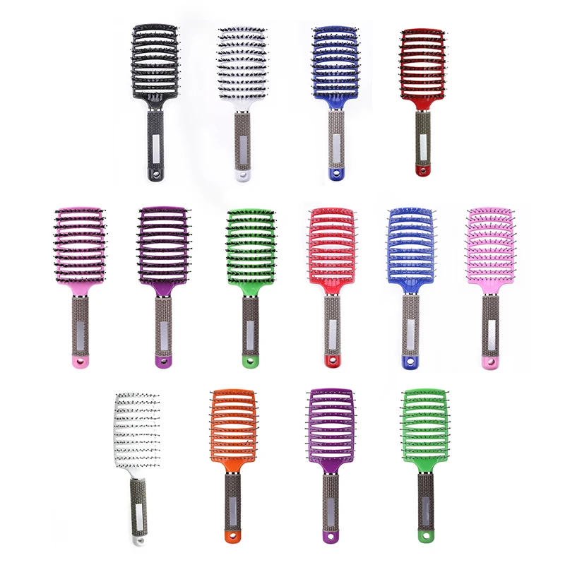 spesifikasi 1 PC Tulang Rusuk Sisir Sikat Rambut Wanita Basah Sikat Rambut Profesional Styling Plastik Nilon Besar Membungkuk Sisir Hairdressing Styling Alat