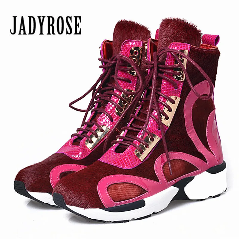 

Jady Rose Women Horsehair Ankle Boots Lace Up Platform Comfortable Travel Shoes Female Flat Rubber Boot Espadrilles Creepers
