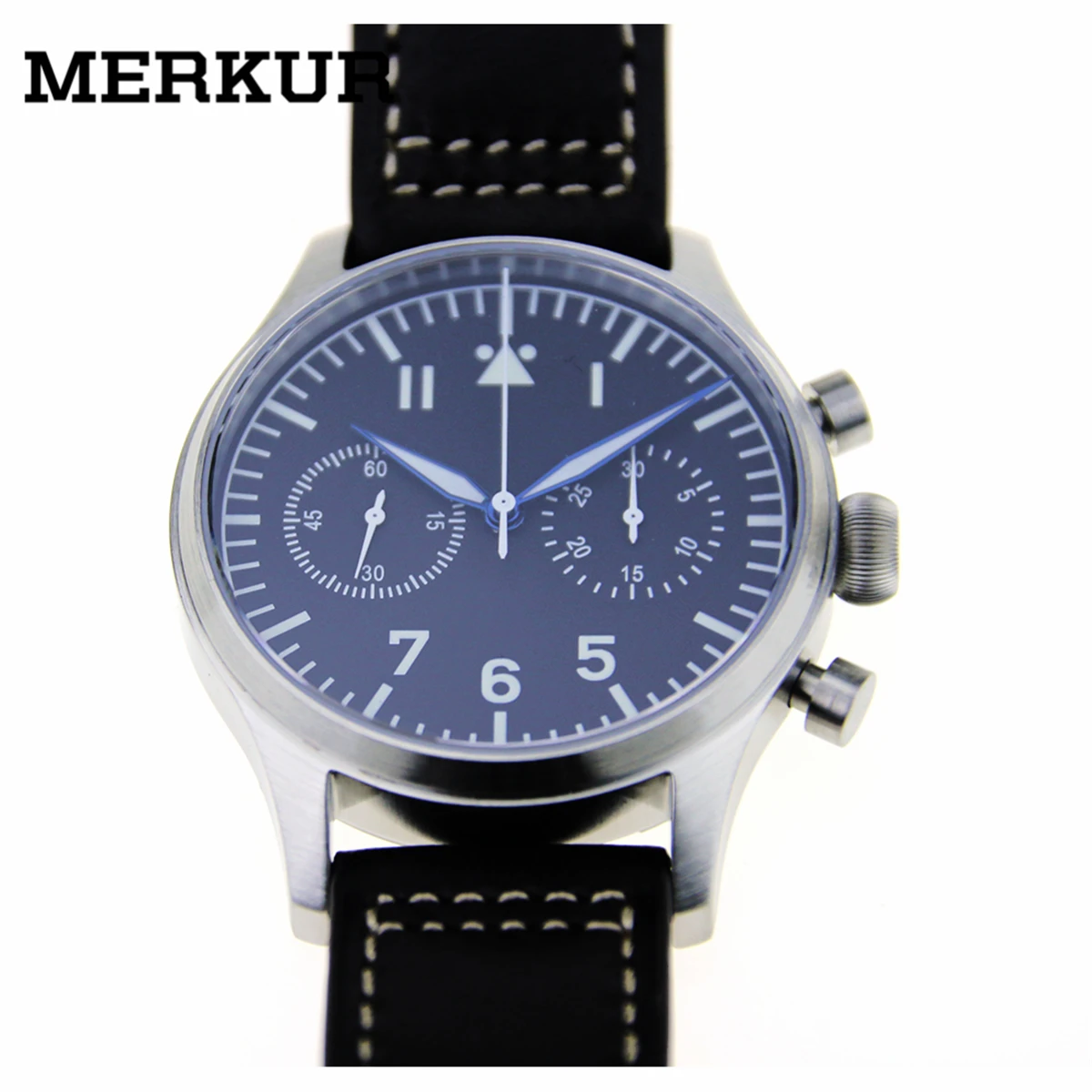 

Seagull mvt Flieger Pilot WristWatch Mens Heated Blue Sapphire B-Uhr Chronograph