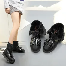 Womens boots winter 2017 new arrive flat shoes ankle boots tassel flock platform snow boots keep