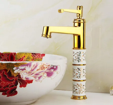 Европейский стиль, золотой цвет, смеситель для раковины с 3 узлами, Твердый латунный золотой смеситель для ванной комнаты и роскошный кран для раковины