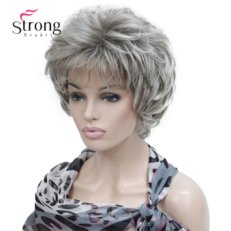 L-427B #48T fashion light gray with dark root mix curlywavy short synthetic women' full wig (3)