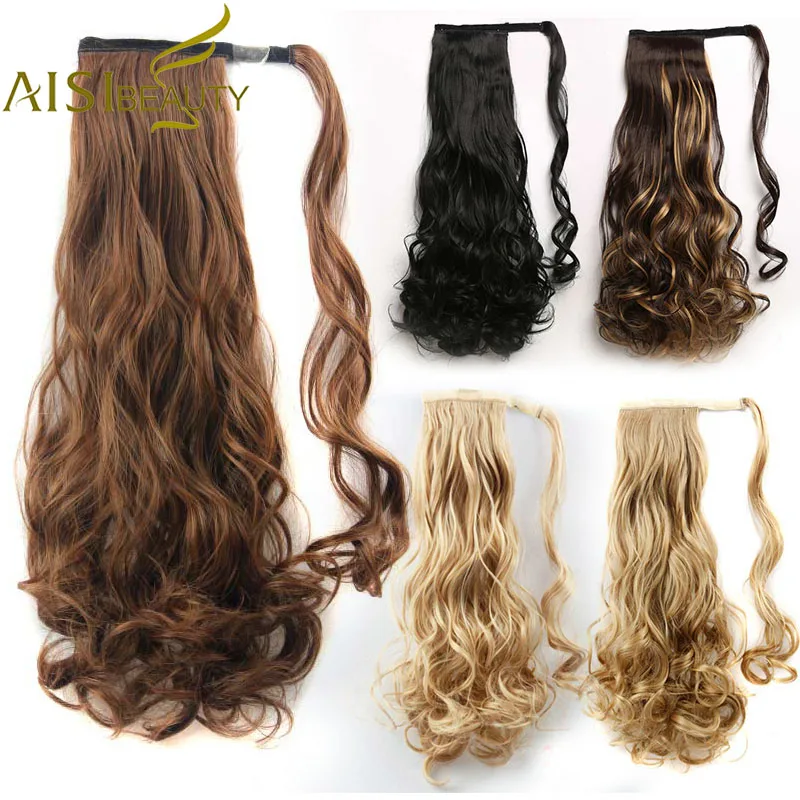 

AISI BEAUTY 22 inch Long Wavy Ponytails Clip In Synthetic Pony Tail False Fake Hair Extensions Wrap Round Hairpiece for Women