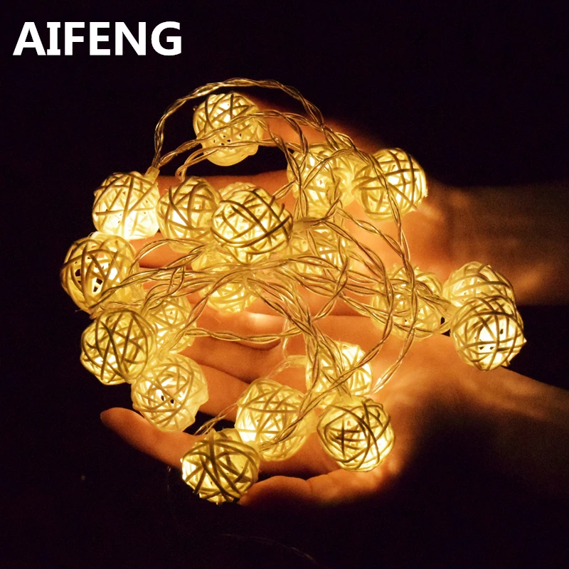 

AIFENG 2.5M 250cm 98inch 20led Battery Operated Rattan Ball Led Light String Holiday Christmas Lights Garland String Lights