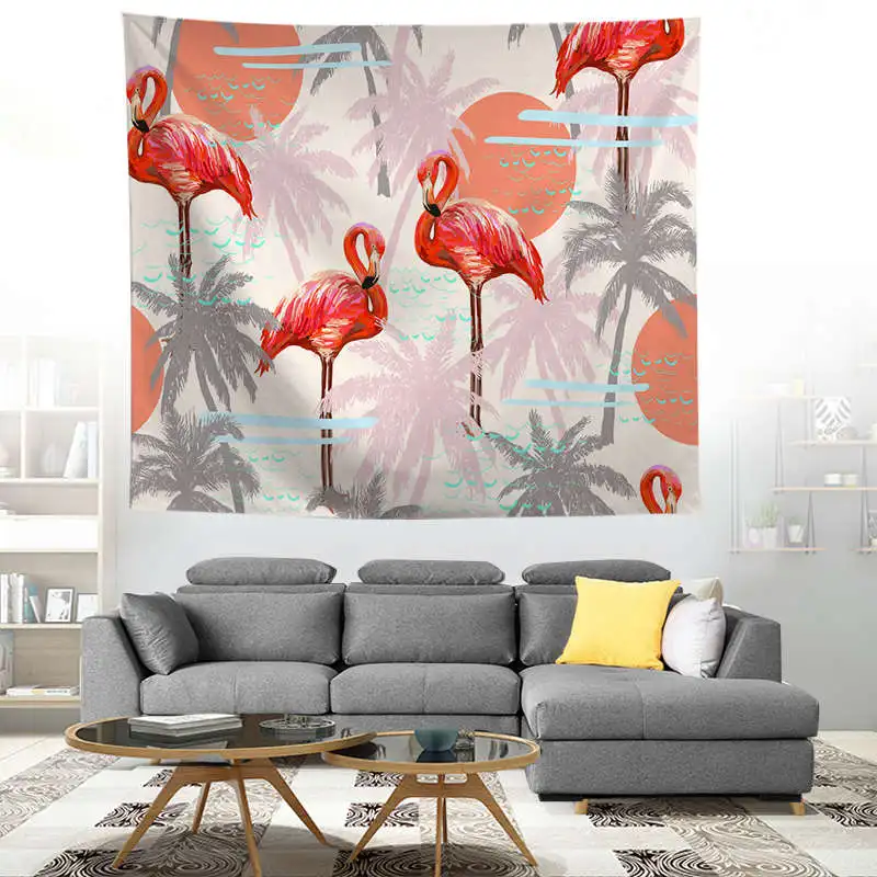 ZEIMON Flamingo Painting Plant Wall Tapestry Polyester Fabric Hippie Beach Throw Tapestries Wall Hanging Art Farmhouse Decor