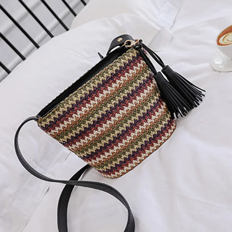 Women Tassel Beach Straw Bag Bohemian Female Summer Holiday Handbag Fashion Woven Lady Shoulder Bag Travel Mini Crossbody SS3272 (2)