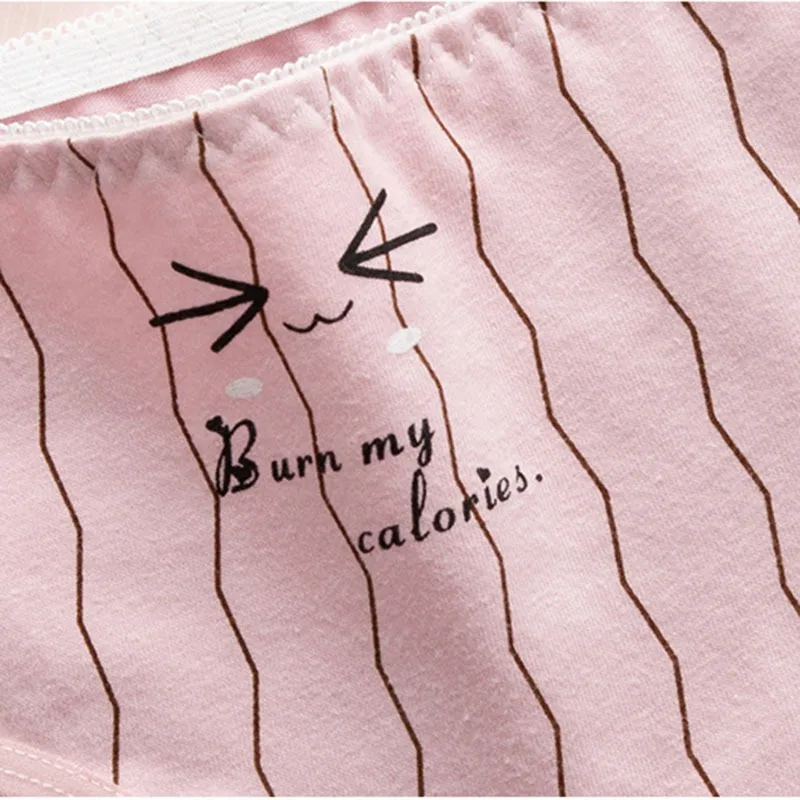 Cartoon Panty Striped Letters Print Underwear Women Cotton Panties Ladies Sexy Lingerie Girl Briefs