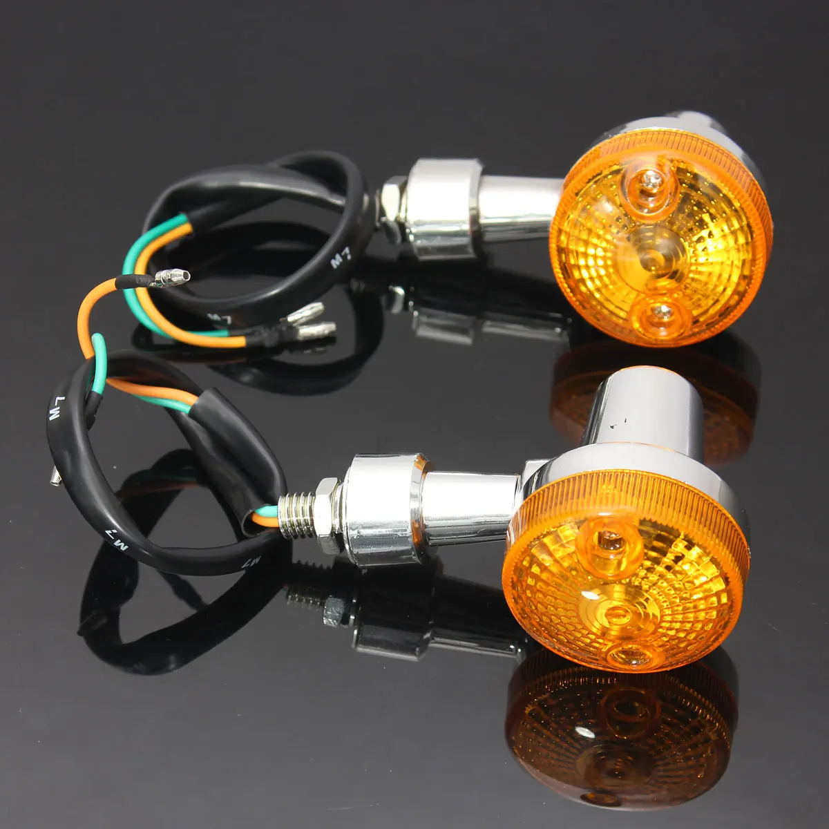 2pcs Chrome Universal Motorcycle Turn Signal Light Indicatior Amber