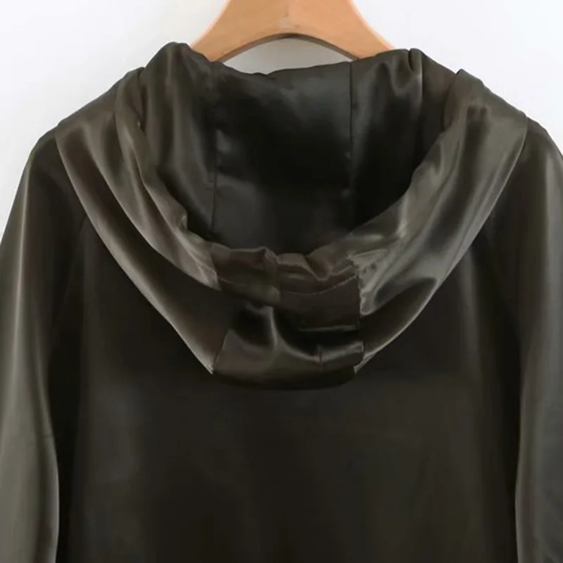 Винтажная стильная куртка-бомбер на молнии с капюшоном, пальто для женщин, модная верхняя одежда с длинным рукавом и завязками, Повседневная Женская куртка