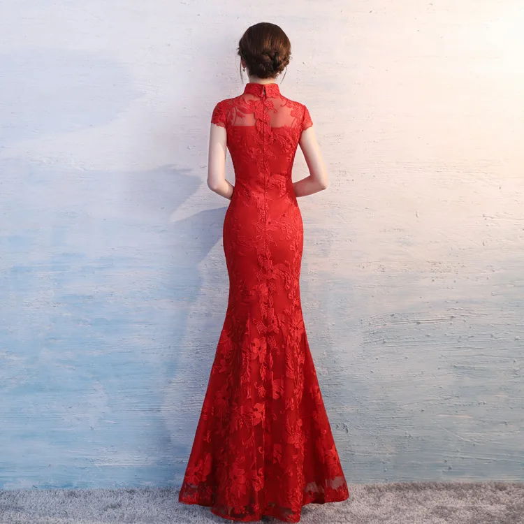 Women's Royal Blue Trailing Strapless Qipao Evening Dresses Chinese Traditional Brocade Long Mermaid Backless Plus Size 3XL  (4)
