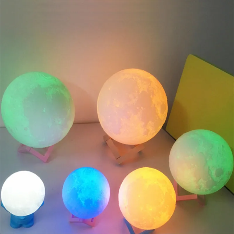 Rechargeable Night Light 3D Print Moon Lamp 9 Color Change Touch Switch Bedroom Bookcase 
