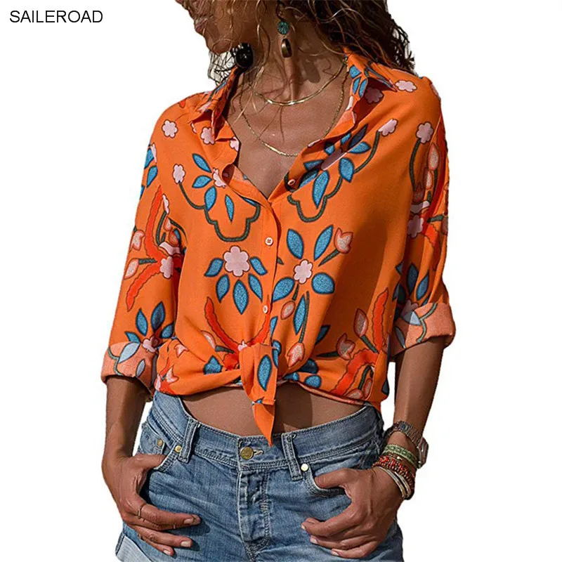 

SAILEROAD Brand Floral Print Chiffon Blouse Long Sleeves Loose Women Tops Casual Shirts Elegant Blouse Kimono Mujer Boho Blouse